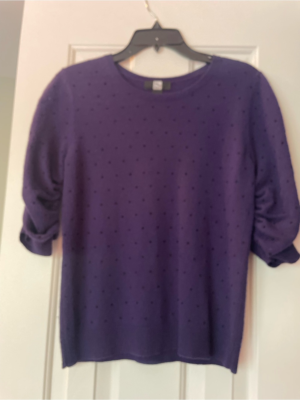 Saks Fifth Avenue Purple cashmere 
Crewneck Sweater with Subtle Dot Texture